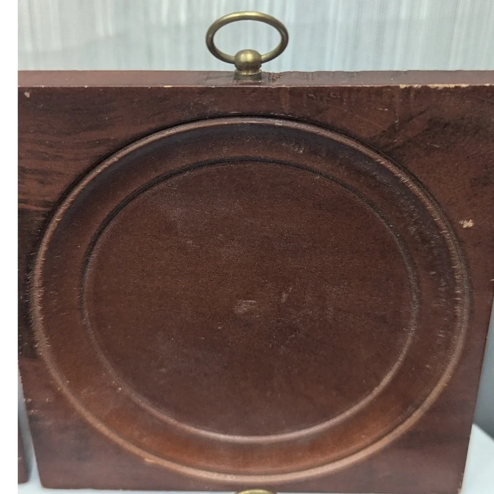 Vintage Ardco Wood Plate Frames Set of 4 Square Wall Hanging Plaque Brown Decor